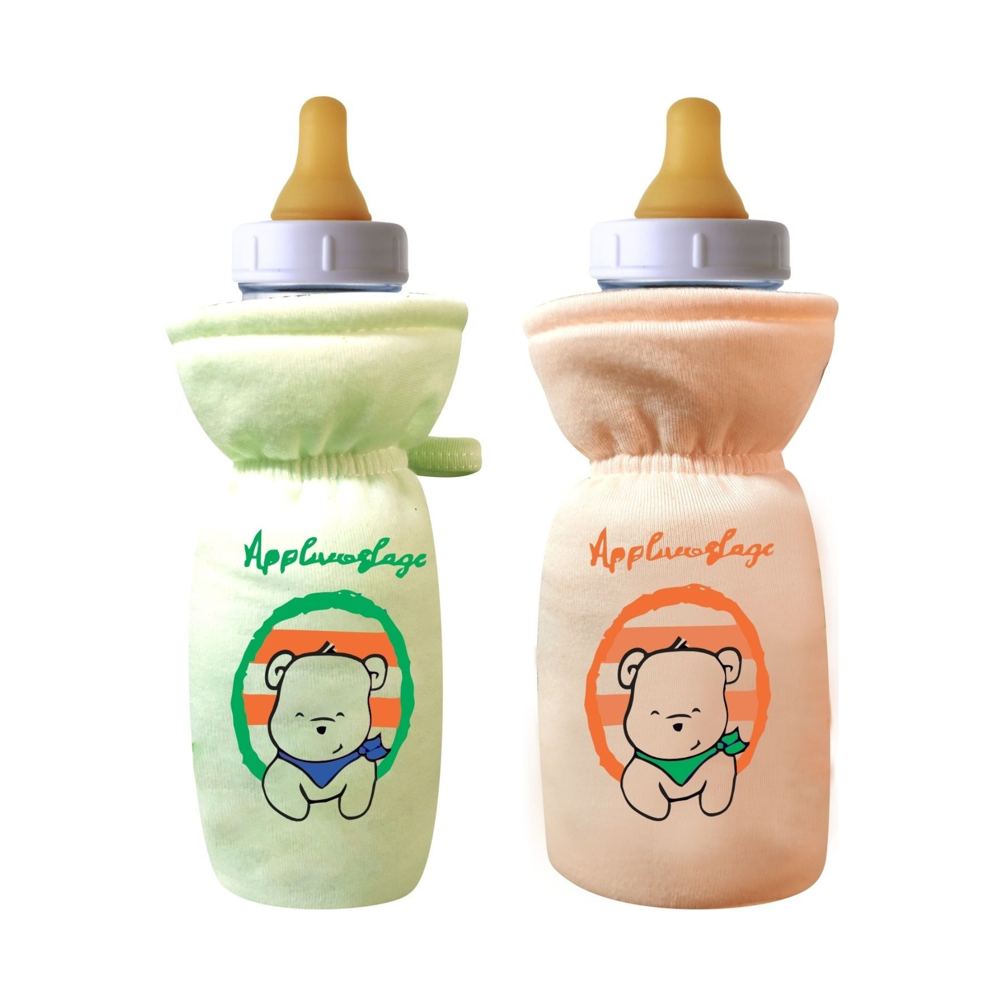 Stretchable Baby Feeding Bottle Cover Green-Orange 